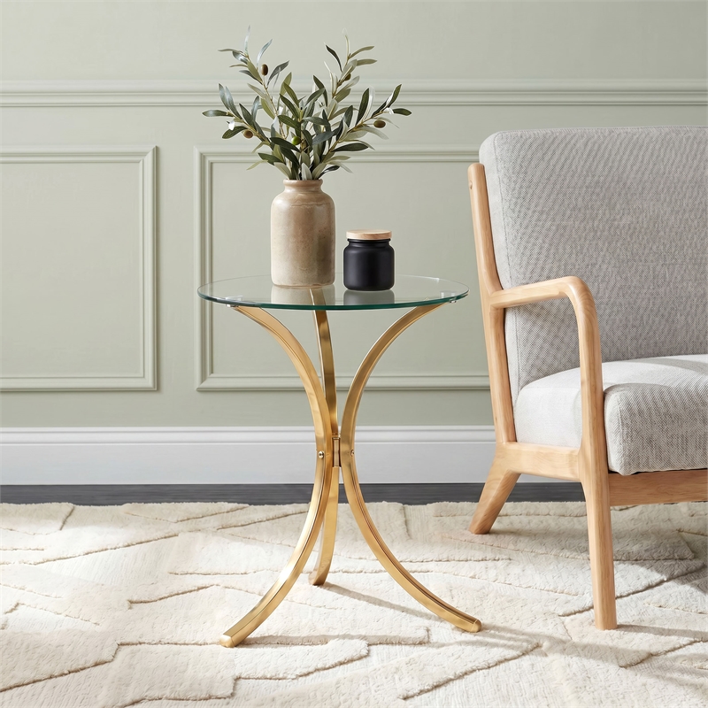 Coaster Eloise Round Glass Top Curved Metal Side Table in Gold