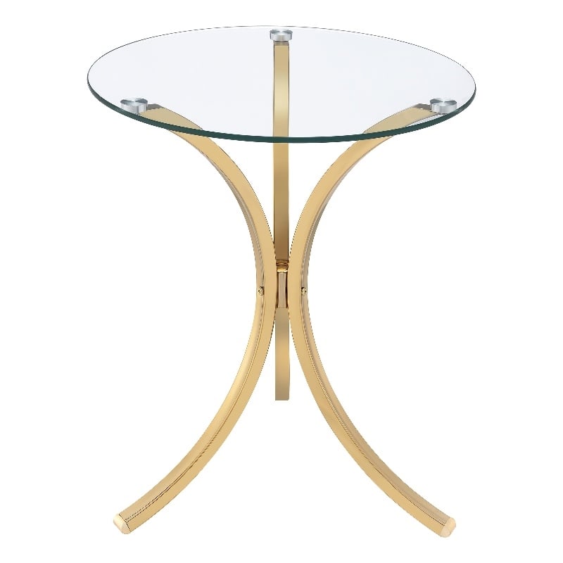 Coaster Eloise Round Glass Top Curved Metal Side Table in Gold