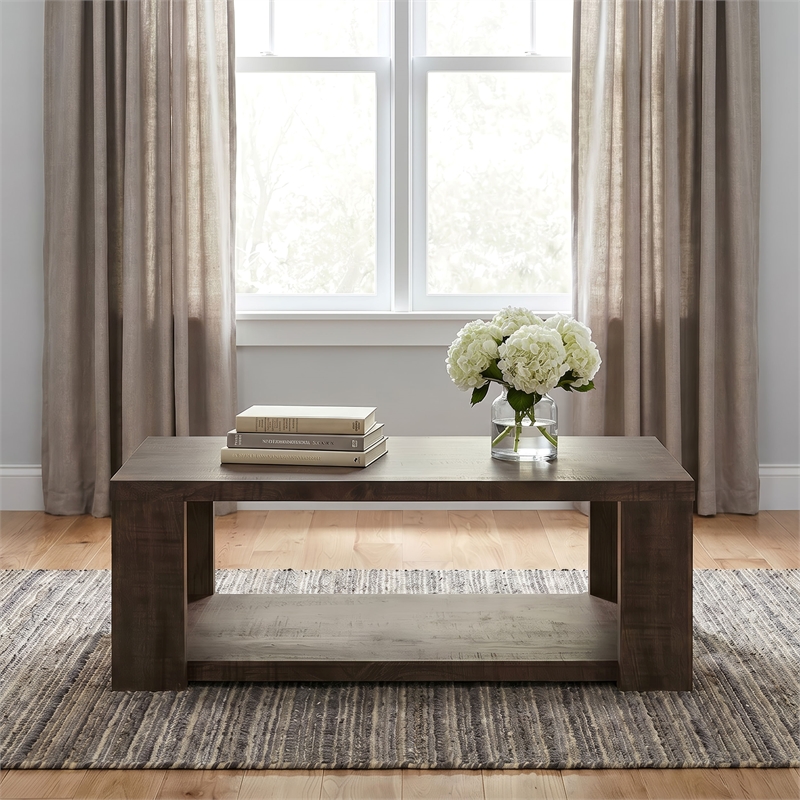 Coaster Pavone Engineered Wood Coffee Table with Open Lower Shelf in Brown
