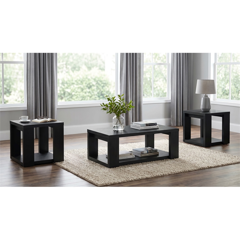Coaster Pavone 3-Piece Engineered Wood Table Set with Open Shelves in Black