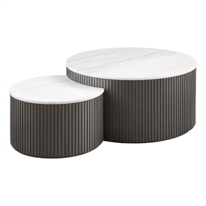 Coaster Lowe 2-Piece Round Marble Top Nesting Coffee Table Set in Charcoal