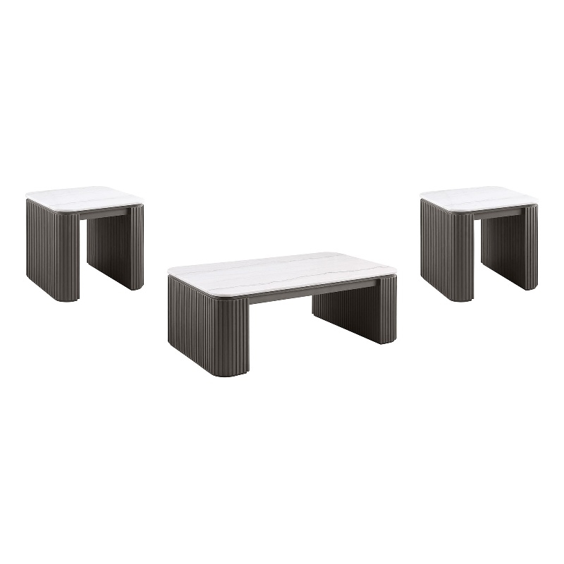 Coaster Lior 3-Piece Rectangular Marble Top Coffee and End Table Set in Charcoal
