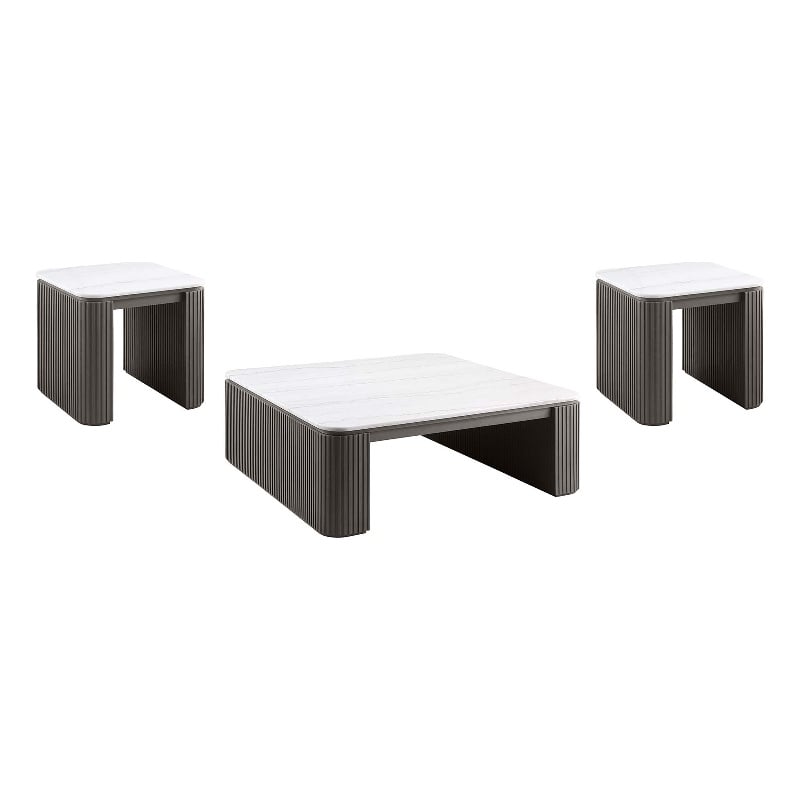 Coaster Lior 3-Piece Square Marble Top Coffee and End Table Set in Charcoal