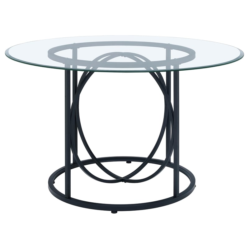 Coaster Levy 48-inch Round Glass Top Dining Table in Metal Black