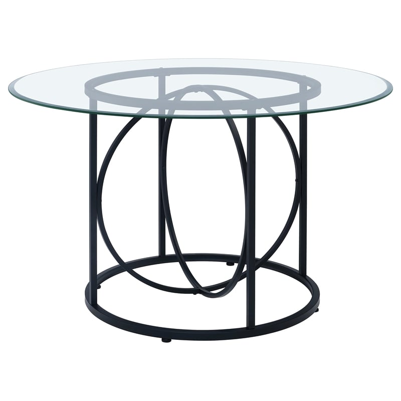 Coaster Levy 48-inch Round Glass Top Dining Table in Metal Black