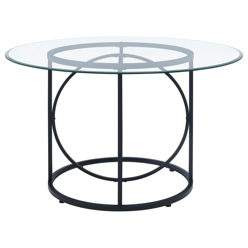 Coaster Levy 48-inch Round Glass Top Dining Table in Metal Black