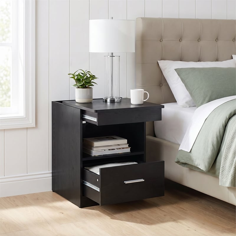 Coaster Fabre Engineered Wood Extendable Top Bedside Table in Black Ash