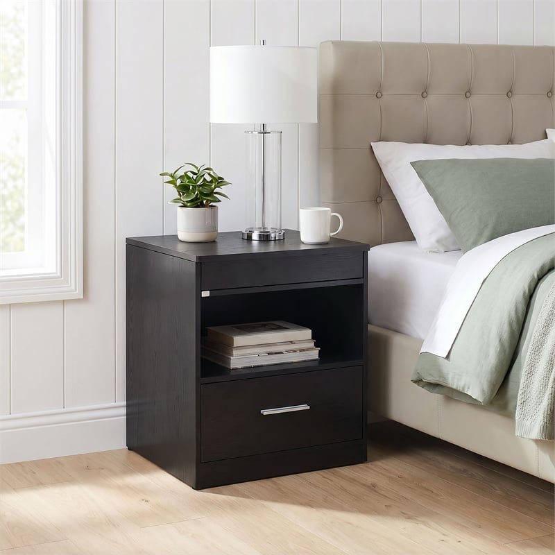 Coaster Fabre Engineered Wood Extendable Top Bedside Table in Black Ash