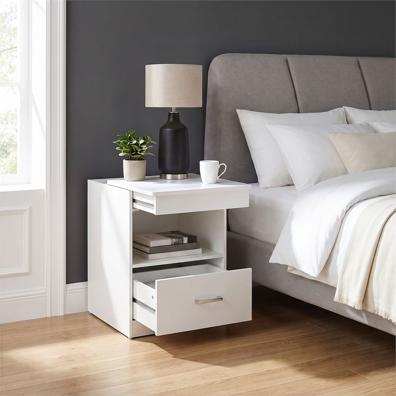 Coaster Fabre Engineered Wood Extendable Top Bedside Table in White High Gloss