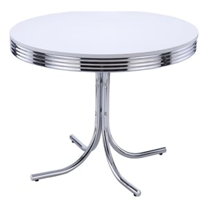 Retro Round 42-inch Wood Top Dining Table White and Chrome