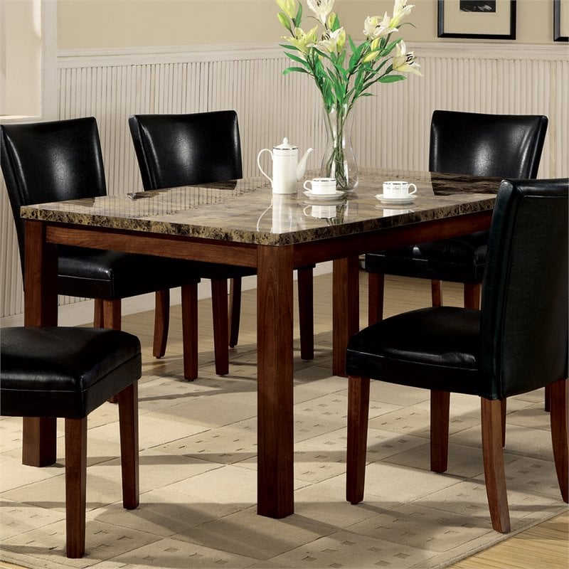 Coaster Telegraph Rectangular Dining Table with Faux Marble Top in Medium Brown