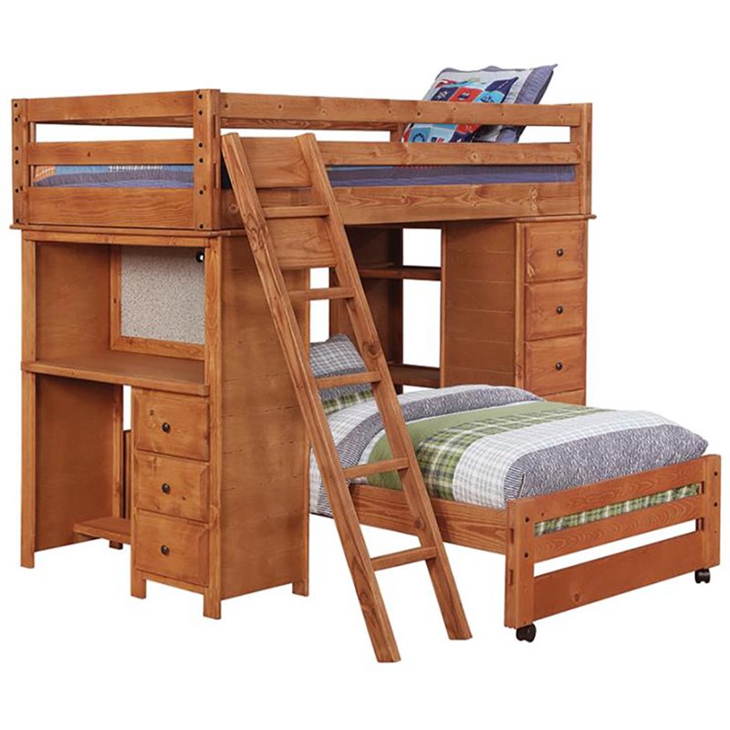 Furniture Palace Wrangle Hill Twin Over Loft Bunk Bed In Amber Wash Finish