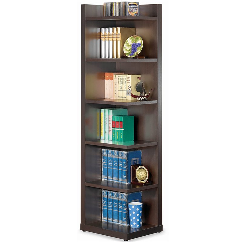 Coaster Corner Bookcase with Open Side in Cappuccino