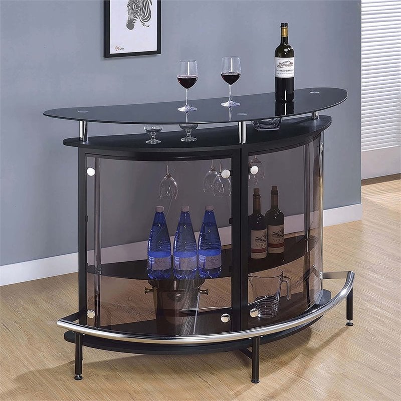 Amarillo Freestanding Glass Top Home Bar Wine Cabinet Black