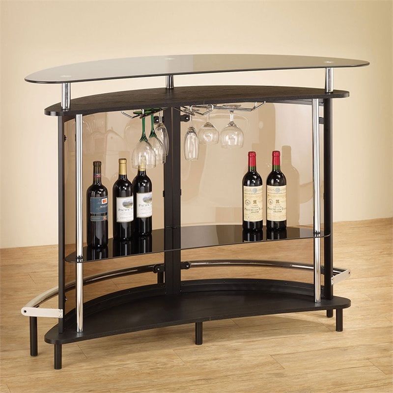 Amarillo Freestanding Glass Top Home Bar Wine Cabinet Black