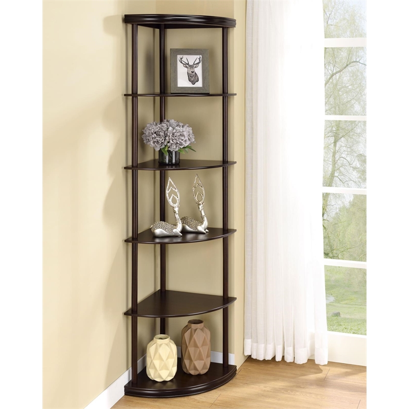 Bonwick 72-inch 5-shelf Corner Bookshelf Cappuccino