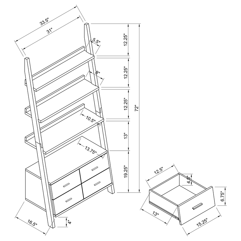colella 72-inch 5-shelf storage ladder bookshelf cappuccino