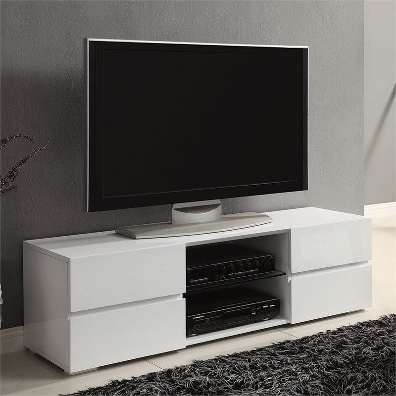 Vignettes Coaster High Gloss Tv Stand With Glass Shelf In White