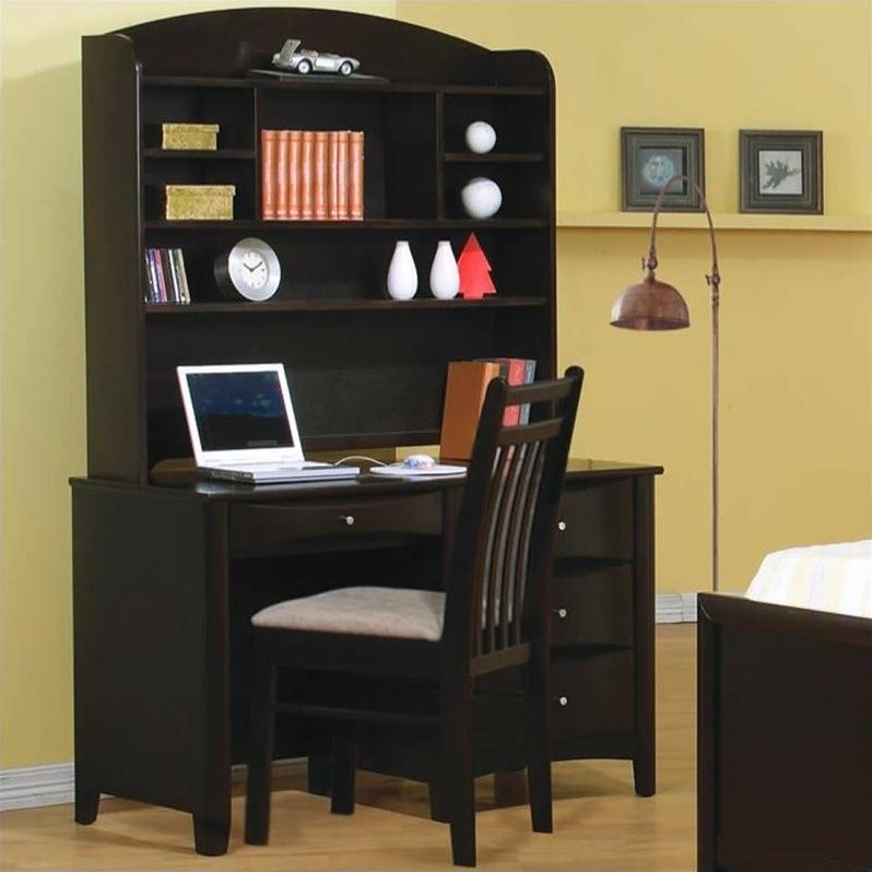 Vignettes Coaster Phoenix Single Pedestal Computer Desk And Hutch In Cappuccino