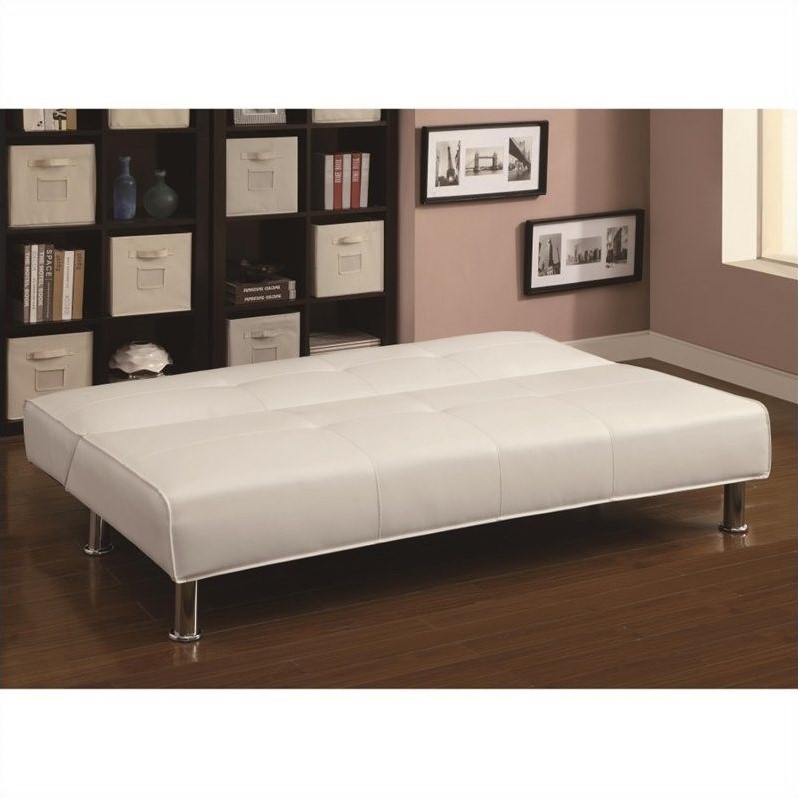 Coaster Silky Faux Leather Convertible Armless Sofa Bed in White 300296