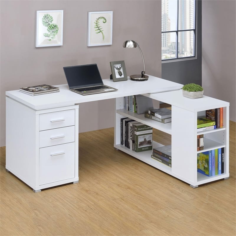 Yvette 60-inch 3-drawer L-Shape Wood Computer Desk White