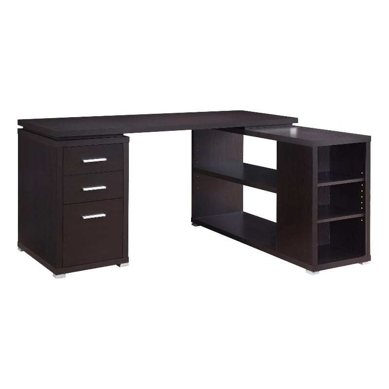 Yvette 60-inch 3-drawer L-Shape Wood Computer Desk Cappuccino