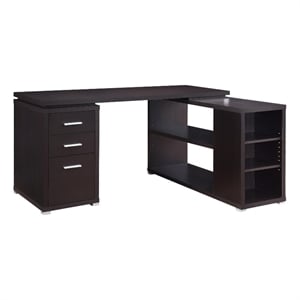 Yvette 60-inch 3-drawer L-Shape Wood Computer Desk Cappuccino