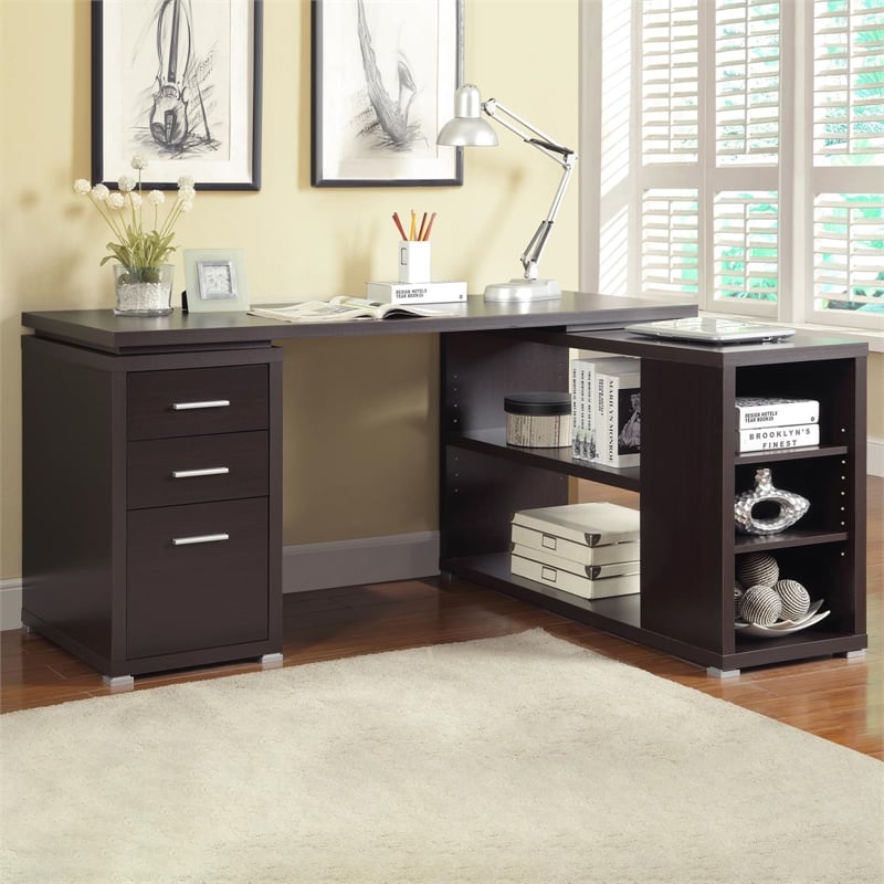 Yvette 60-inch 3-drawer L-Shape Wood Computer Desk Cappuccino