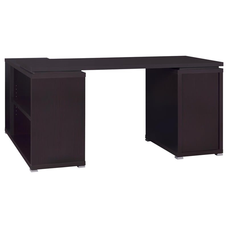 Yvette 60-inch 3-drawer L-Shape Wood Computer Desk Cappuccino