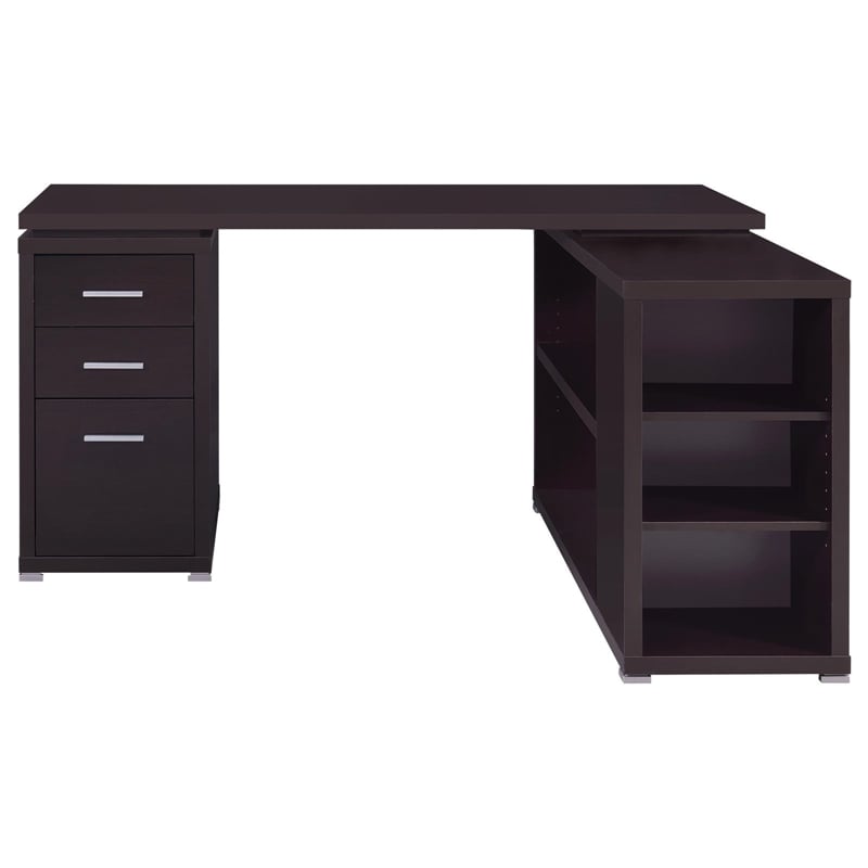 Yvette 60-inch 3-drawer L-Shape Wood Computer Desk Cappuccino