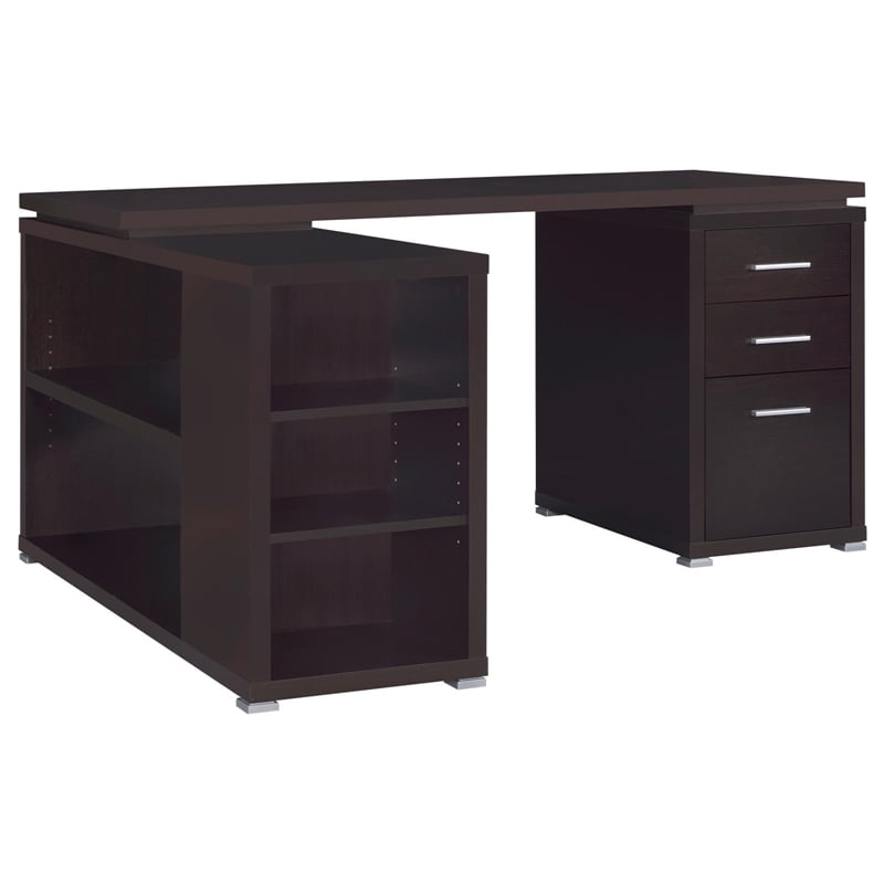 Yvette 60-inch 3-drawer L-Shape Wood Computer Desk Cappuccino