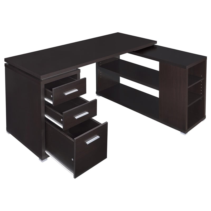 Yvette 60-inch 3-drawer L-Shape Wood Computer Desk Cappuccino