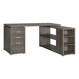 Yvette 60-inch 3-drawer L-Shape Wood Computer Desk Weathered Gray