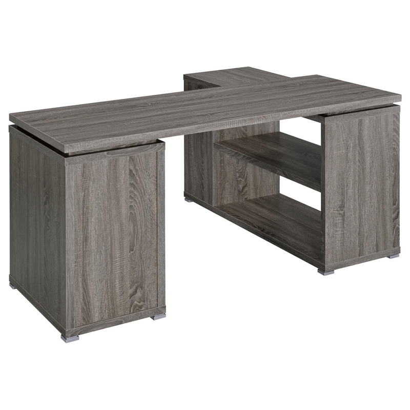 Yvette 60-inch 3-drawer L-Shape Wood Computer Desk Weathered Gray