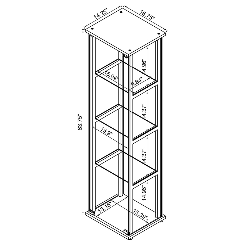 Cyclamen 4-shelf Clear Glass Curio Display Cabinet Black