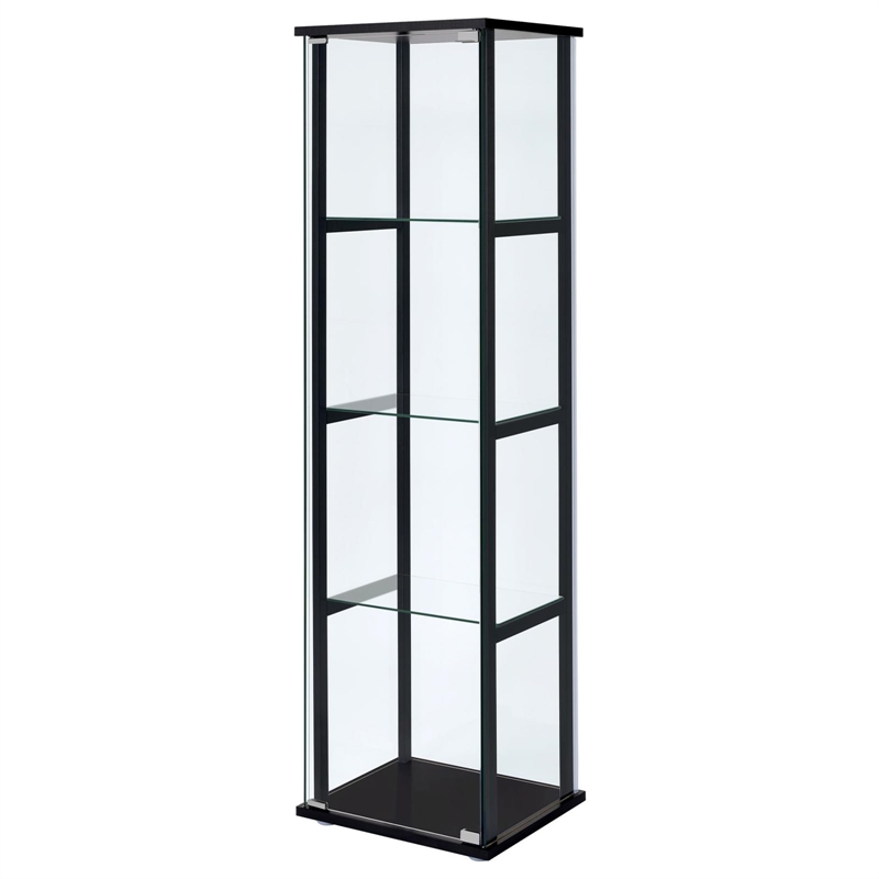 Cyclamen 4-shelf Clear Glass Curio Display Cabinet Black