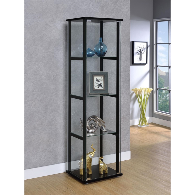 Cyclamen 4-shelf Clear Glass Curio Display Cabinet Black