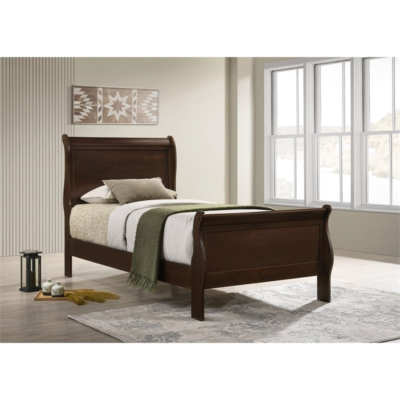 Louis Philippe Wood Twin Sleigh Bed Cappuccino