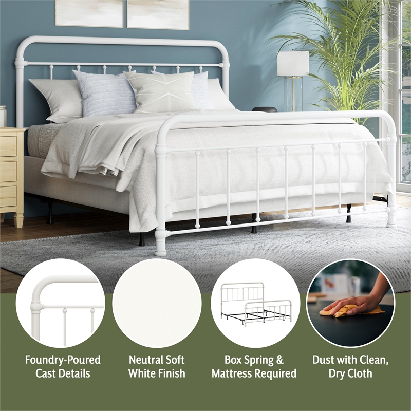 Hillsdale Kirkland Metal King Round Spindle Bed in Soft White