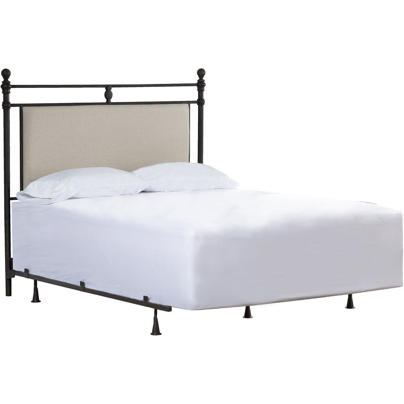 Hillsdale Ashley King Fabric Upholstered Panel Headboard and Frame Linen Stone