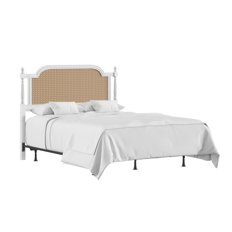 Hillsdale Melanie Coastal Wood and Cane Queen Headboard with Frame in White