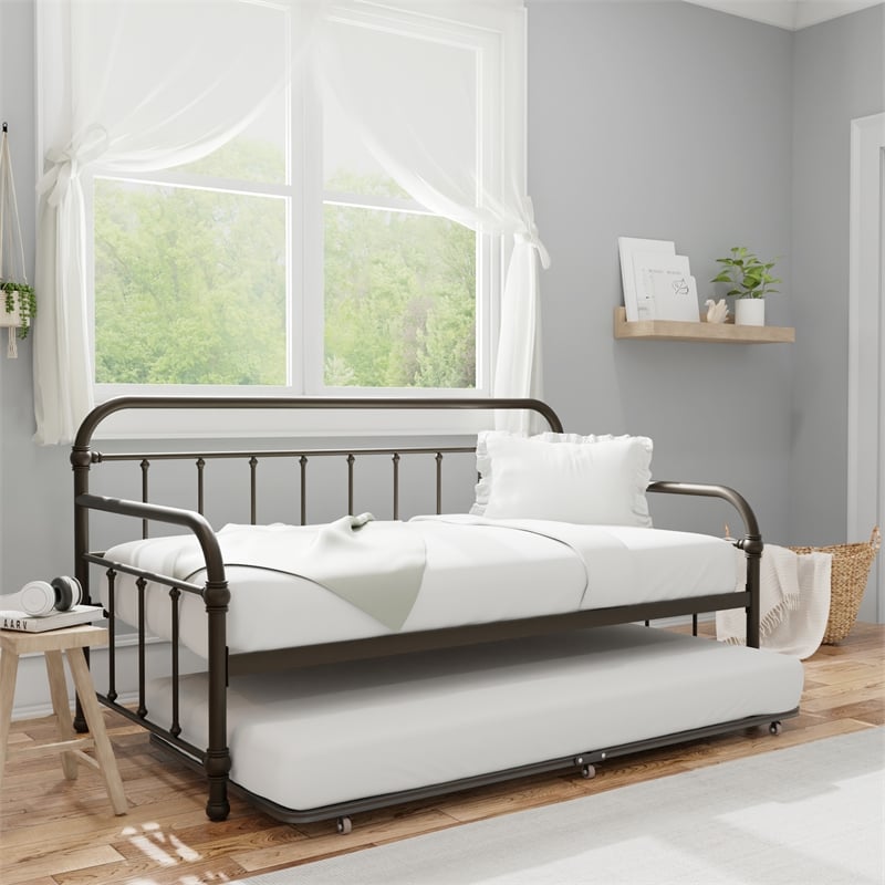Hillsdale Furniture Kirkland Metal Twin Daybed with Roll Out Trundle Dark Bronze