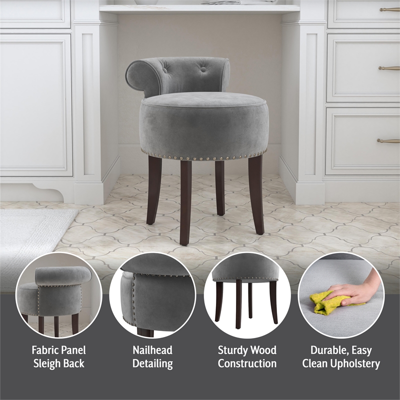 Hillsdale Lena Wood and Upholstered Vanity Stool in Dark Espresso