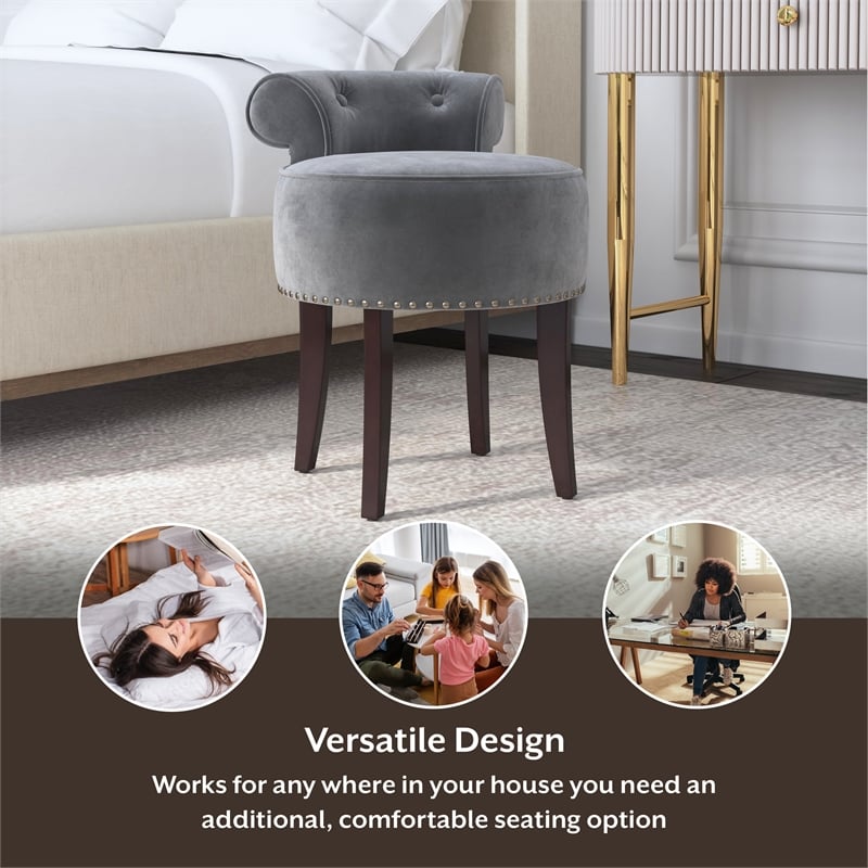 Hillsdale Lena Wood and Upholstered Vanity Stool in Dark Espresso