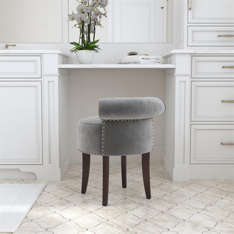 Hillsdale Lena Wood and Upholstered Vanity Stool in Dark Espresso
