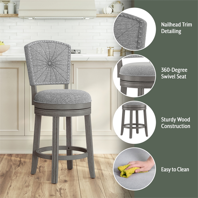 Hillsdale Santa Clara II 26 Wood Contemporary Counter Stool in Gray