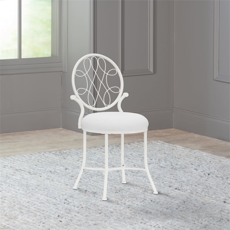 Hillsdale Furniture O'Malley Metal Vanity Stool Shiny White with White Fabric
