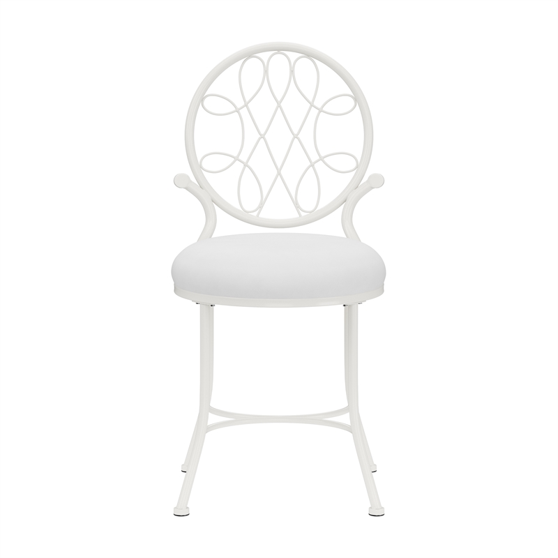 Hillsdale Furniture O'Malley Metal Vanity Stool Shiny White with White Fabric