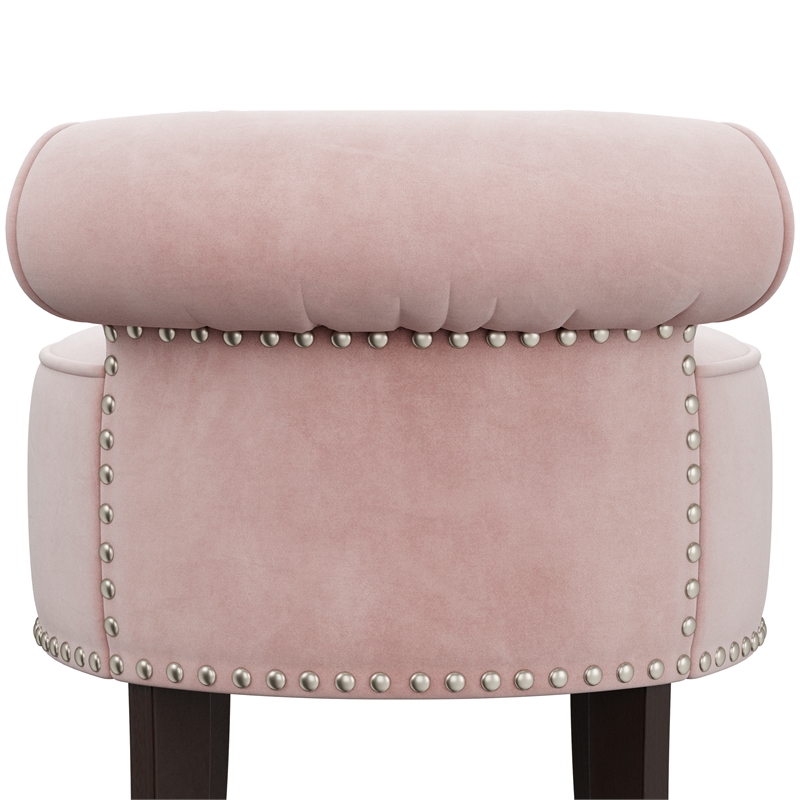 Hillsdale Lena Contemporary Wood/Fabric Vanity Stool in Pink