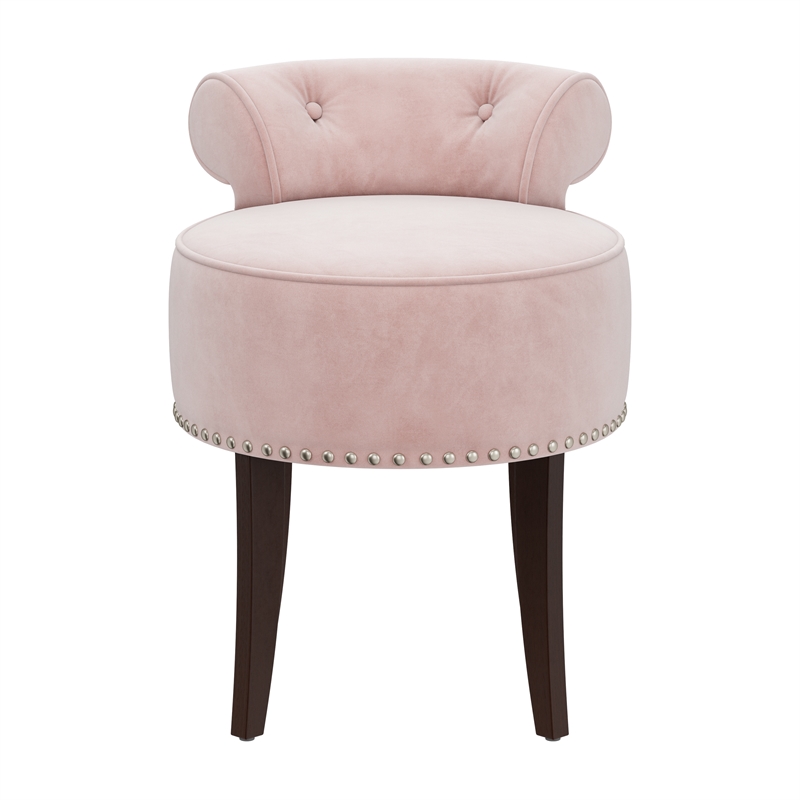 Hillsdale Lena Contemporary Wood/Fabric Vanity Stool in Pink